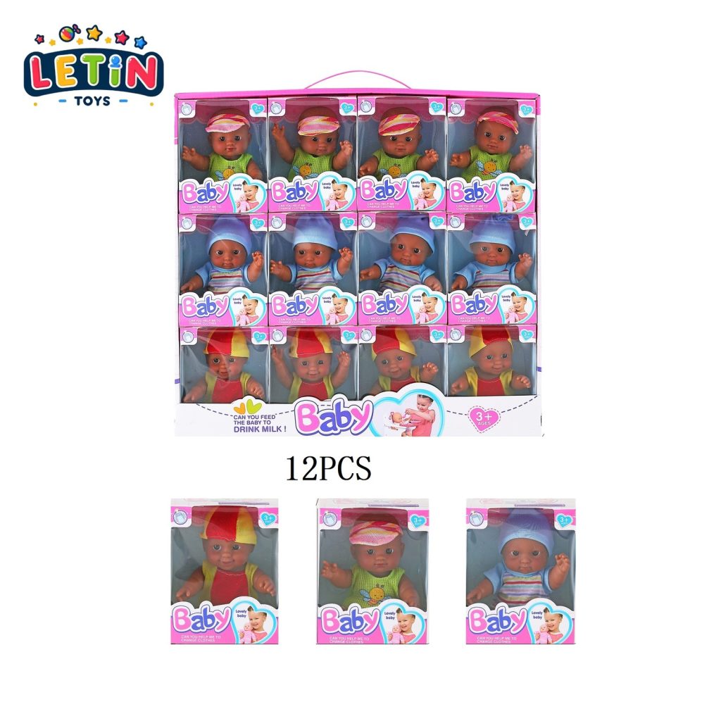 8-Inch Dark Skin Chubby Baby Doll, 12-Piece Display (3 Styles)