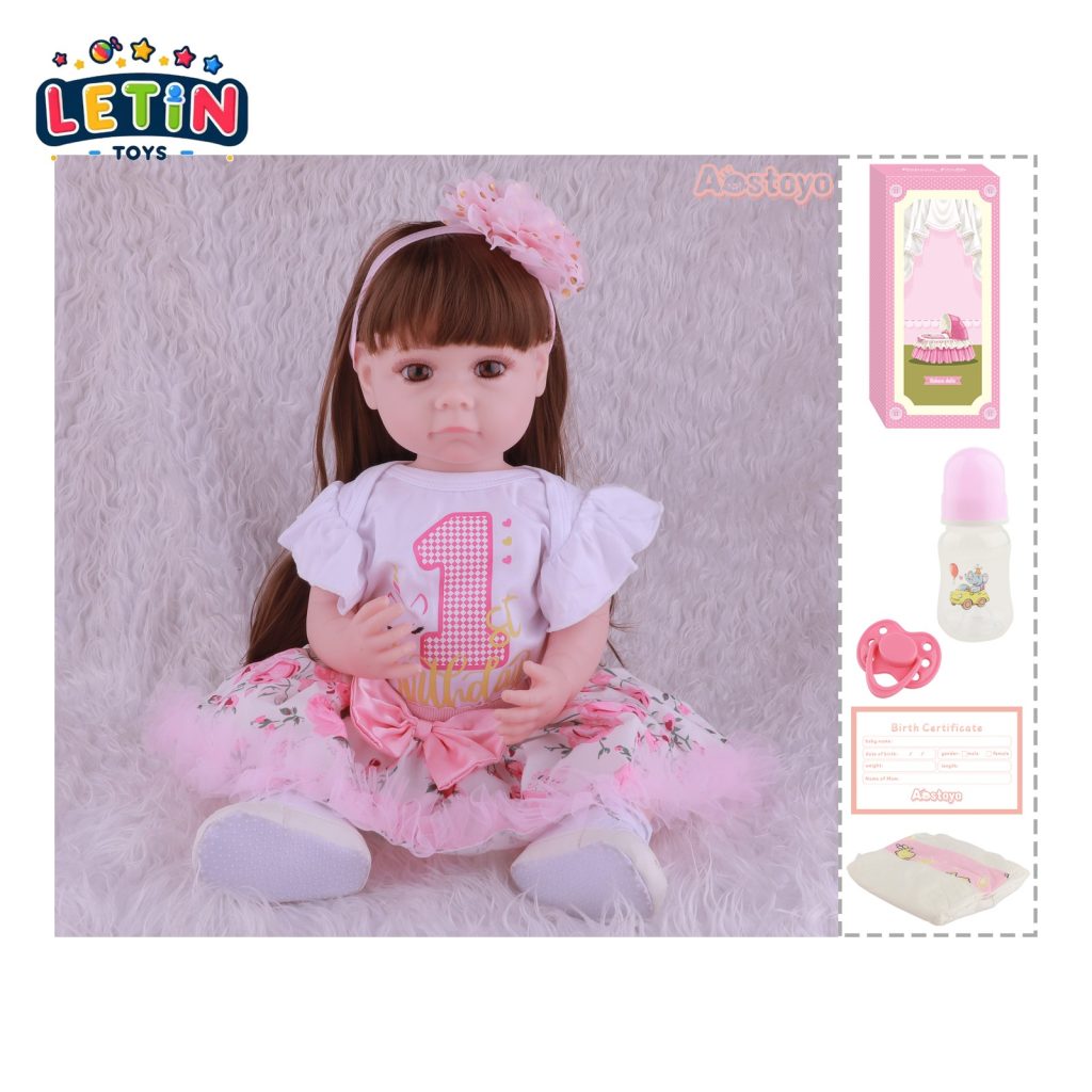 55cm Reborn Baby Doll 22 inch with Bottle and Accessories – Style 4