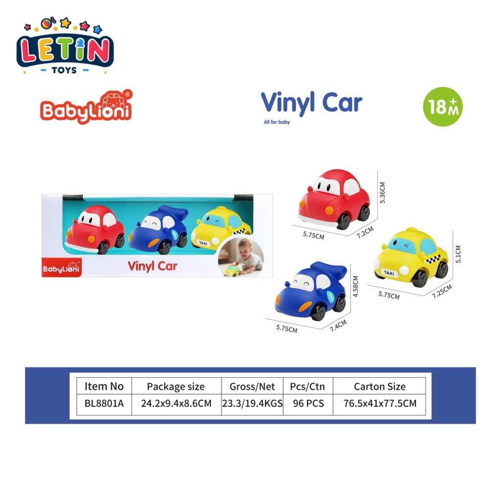 Soft Vinyl Free-Wheeling Toy Cars (3-Pack)