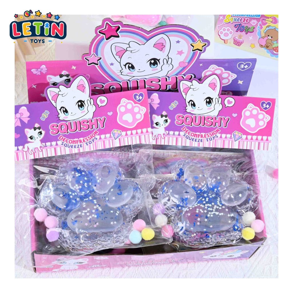 Glitter Rice Ball Cat Paw Squishy Toys (8 Pieces, Blue)