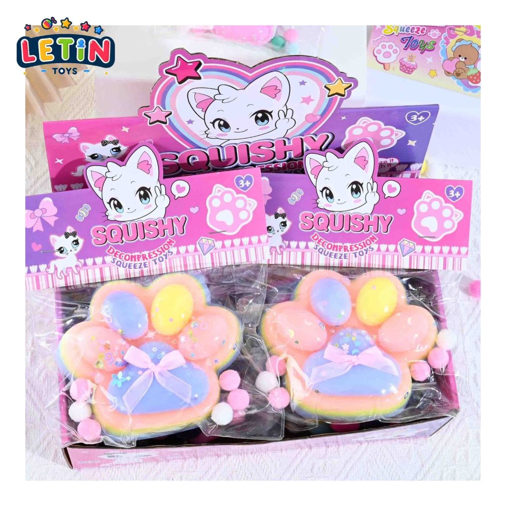 Jumbo Cat Paw Squishy Toys (8 Pieces, Pink Blue Yellow)