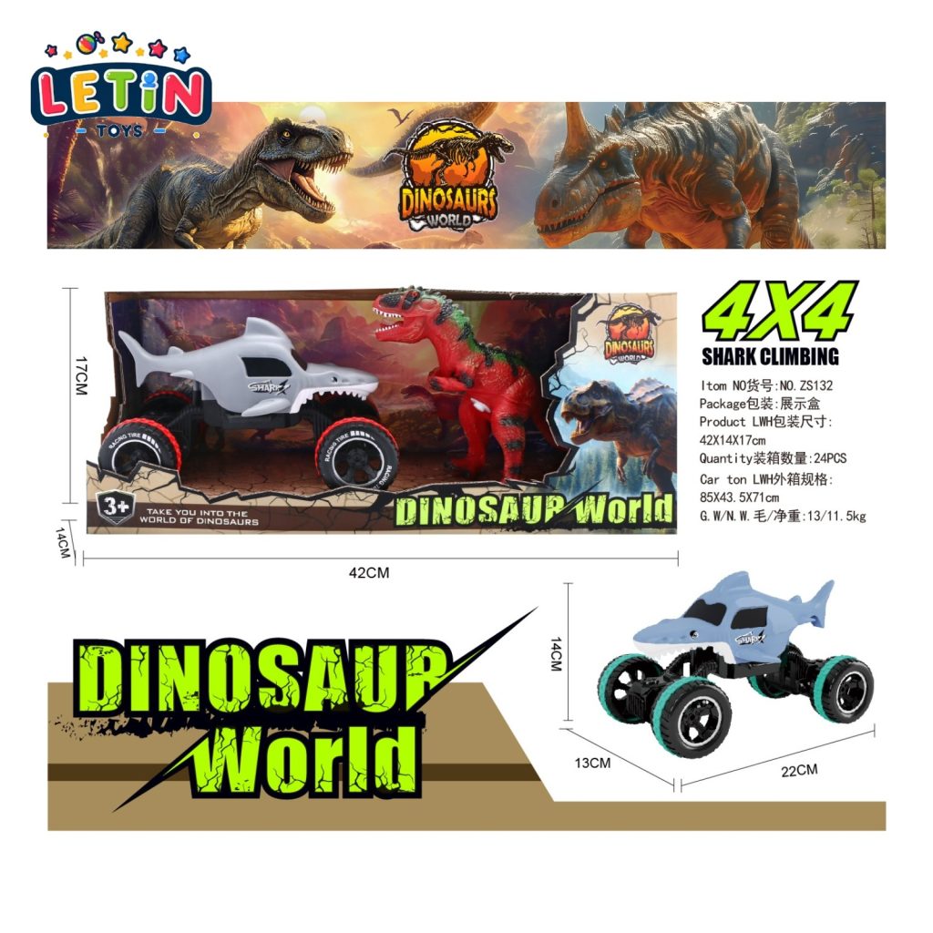 Shark vs Dinosaur Friction Car Battle Set with Sound