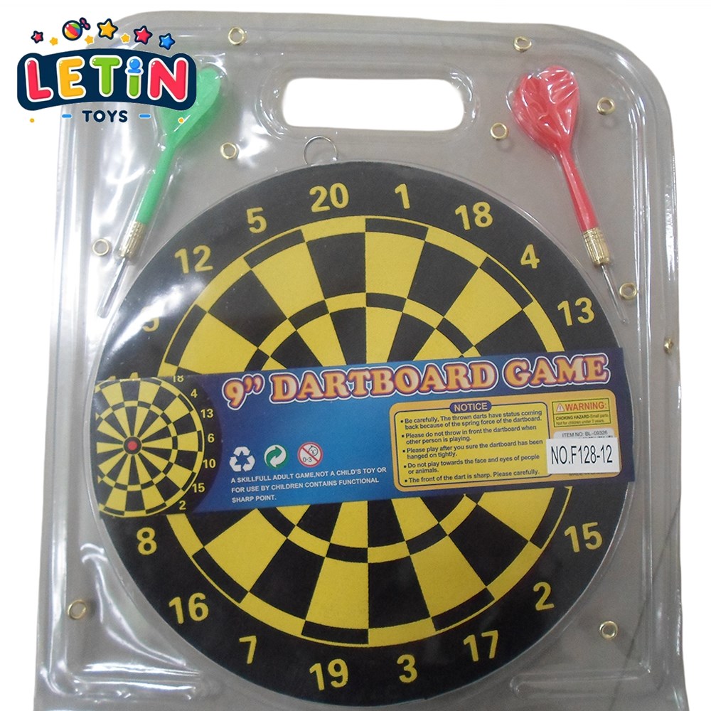 9-inch Wooden Dartboard with Steel-Tip Darts