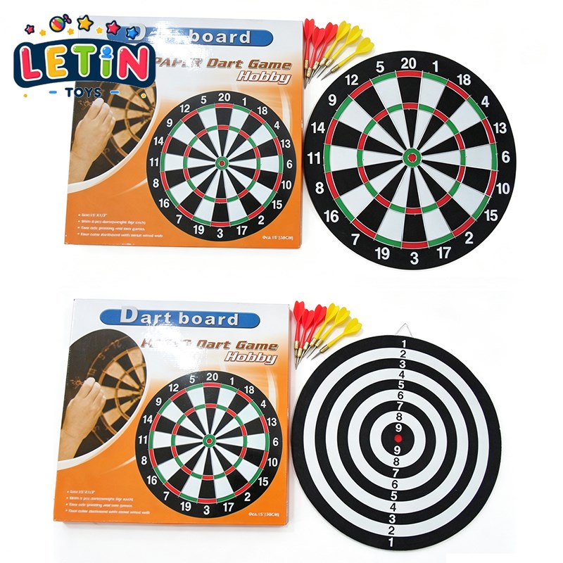 15-inch Wooden Dartboard with Steel-Tip Darts