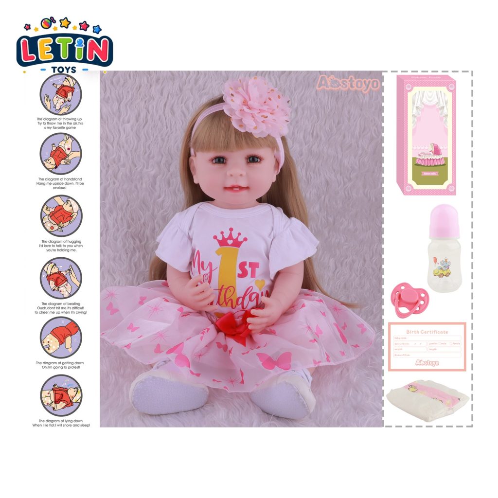 22-Inch Reborn Baby Doll, Soft Vinyl with Wig Cap
