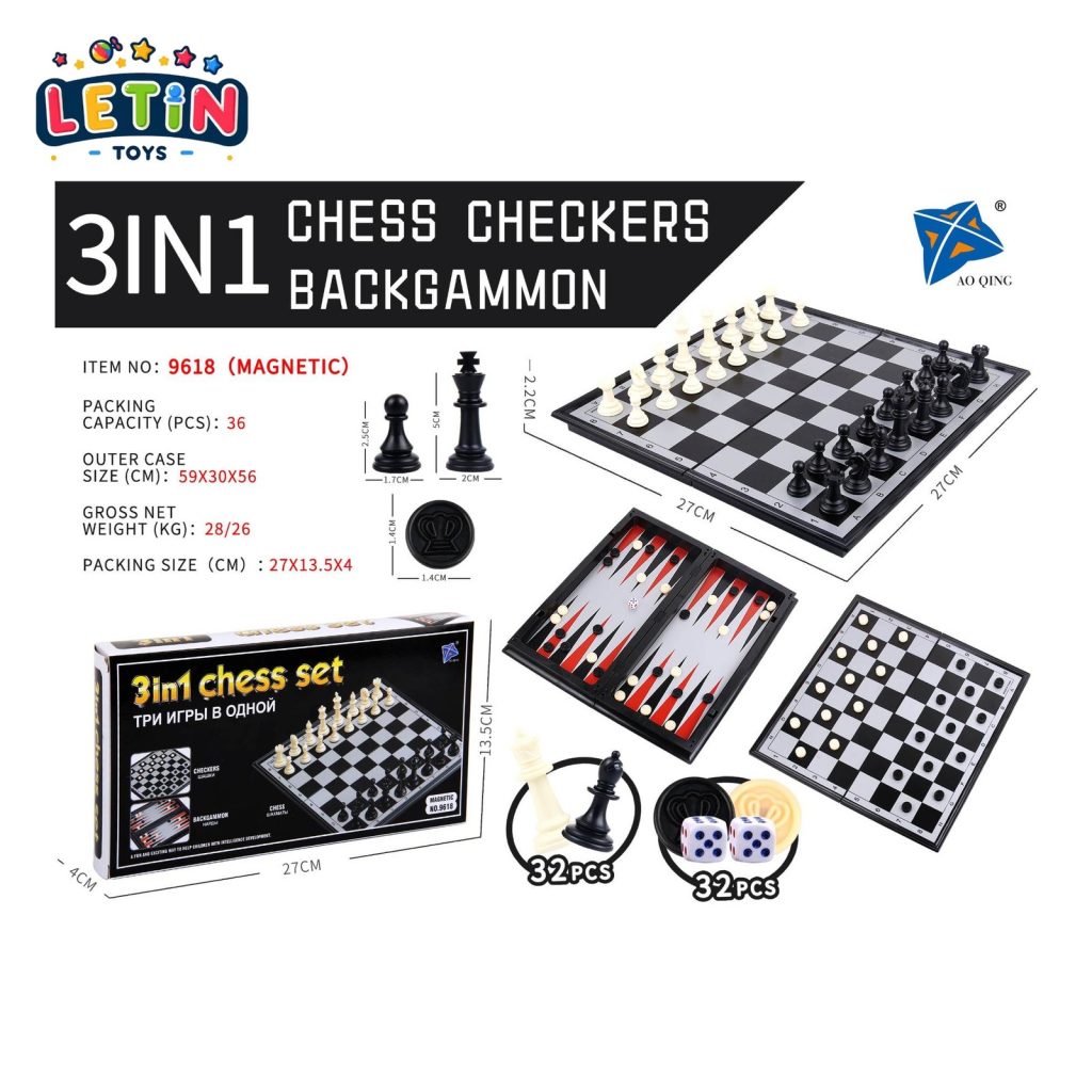 3-in-1 Magnetic Chess, Checkers & Backgammon Set