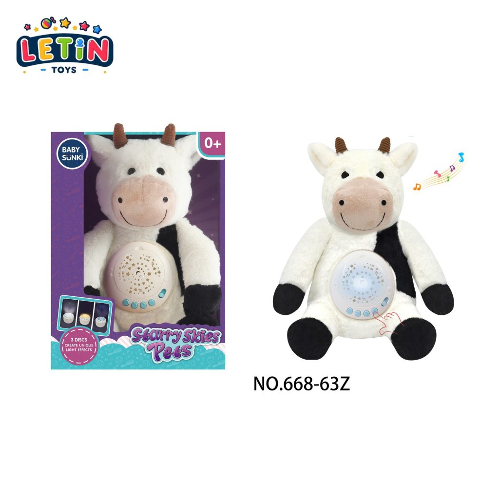 Plush Cow Soother with Light Projection and Music