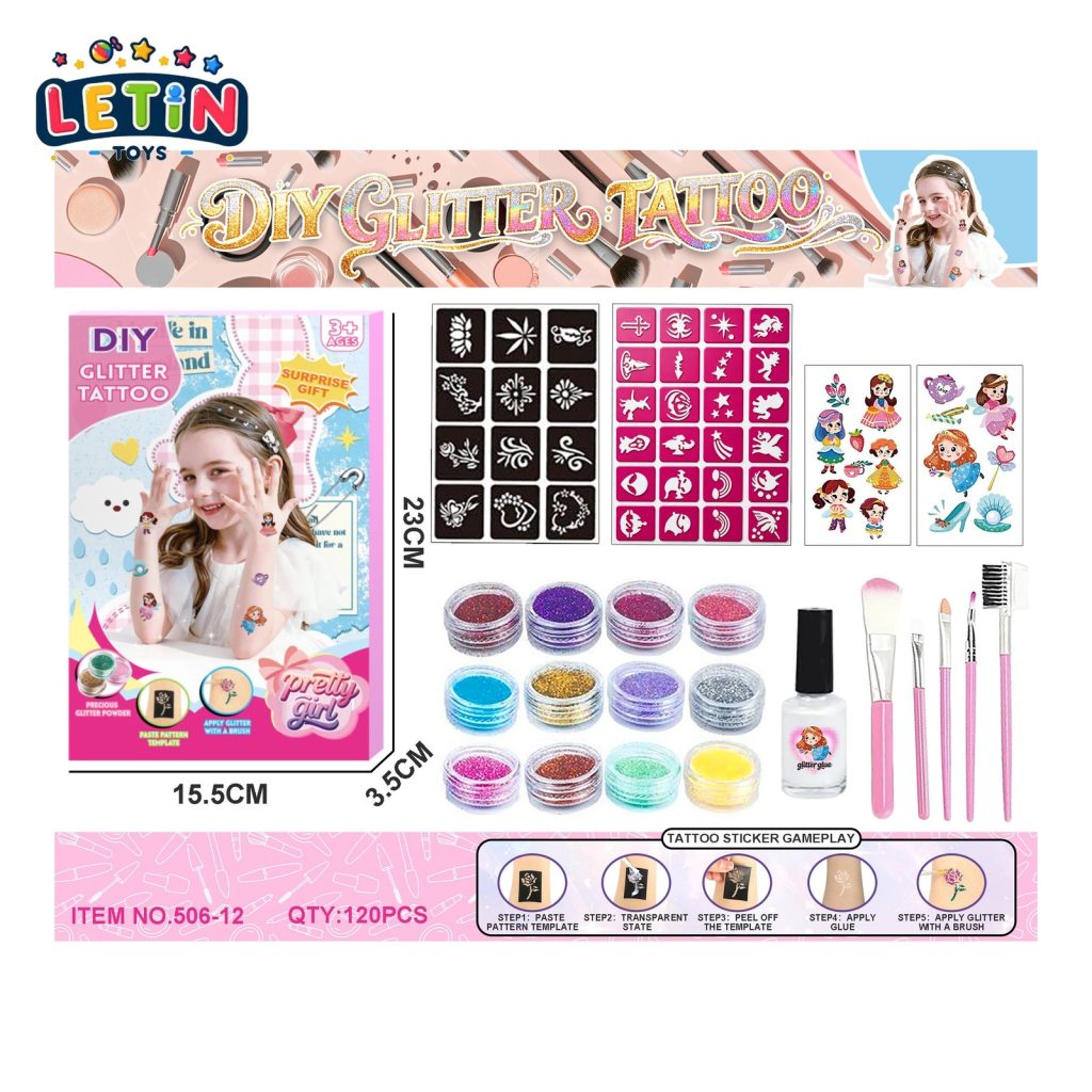 Girls Glitter Tattoo DIY Accessory Set 12 Colours