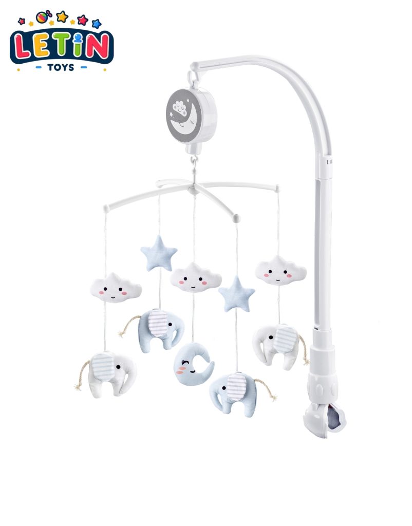 Plush Baby Crib Mobile with Bedside Bell (Moon and Stars)