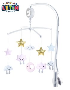 Plush Baby Crib Mobile with Bedside Bell (Starry Clouds)