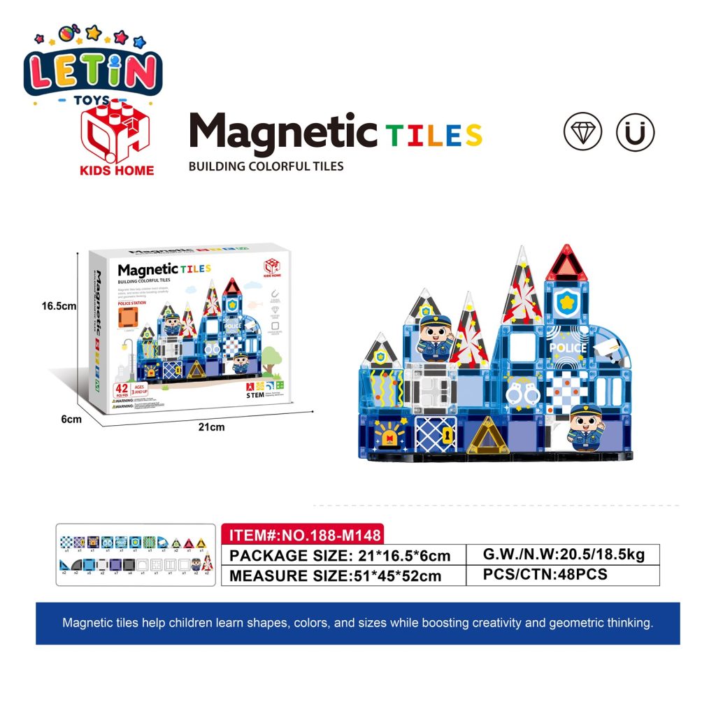 42 pcs Police Series Magnetic Tile Building Set