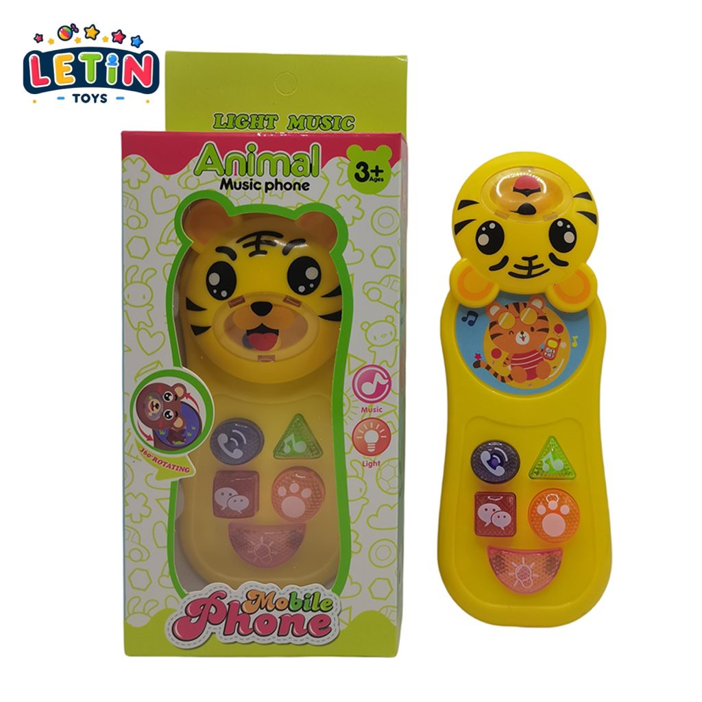 Two-Bead Tiger Cartoon Phone Toy with Light and Music