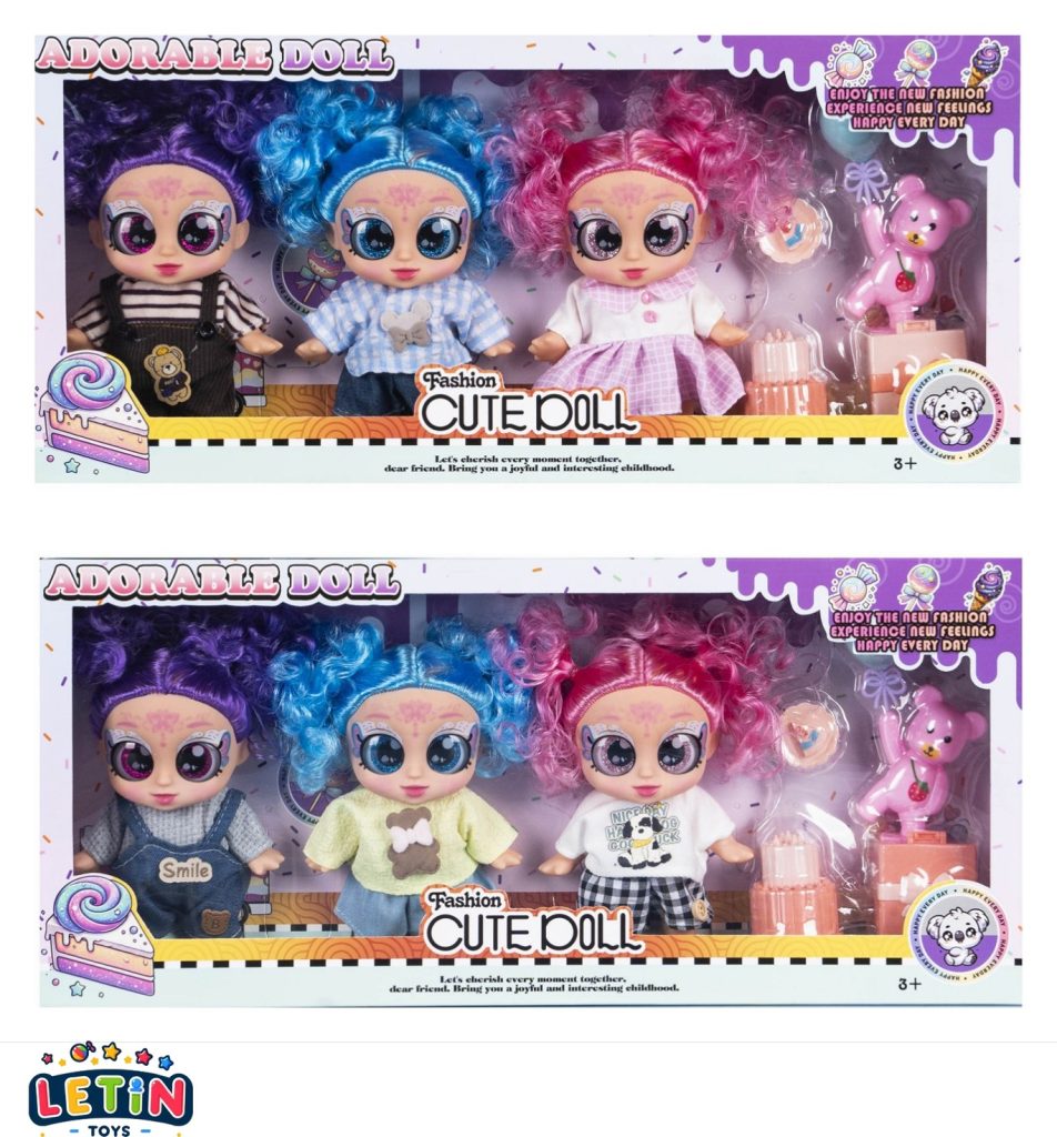 3pcs Full Vinyl 5D Big Eyes Fashion Doll Set 7 inch