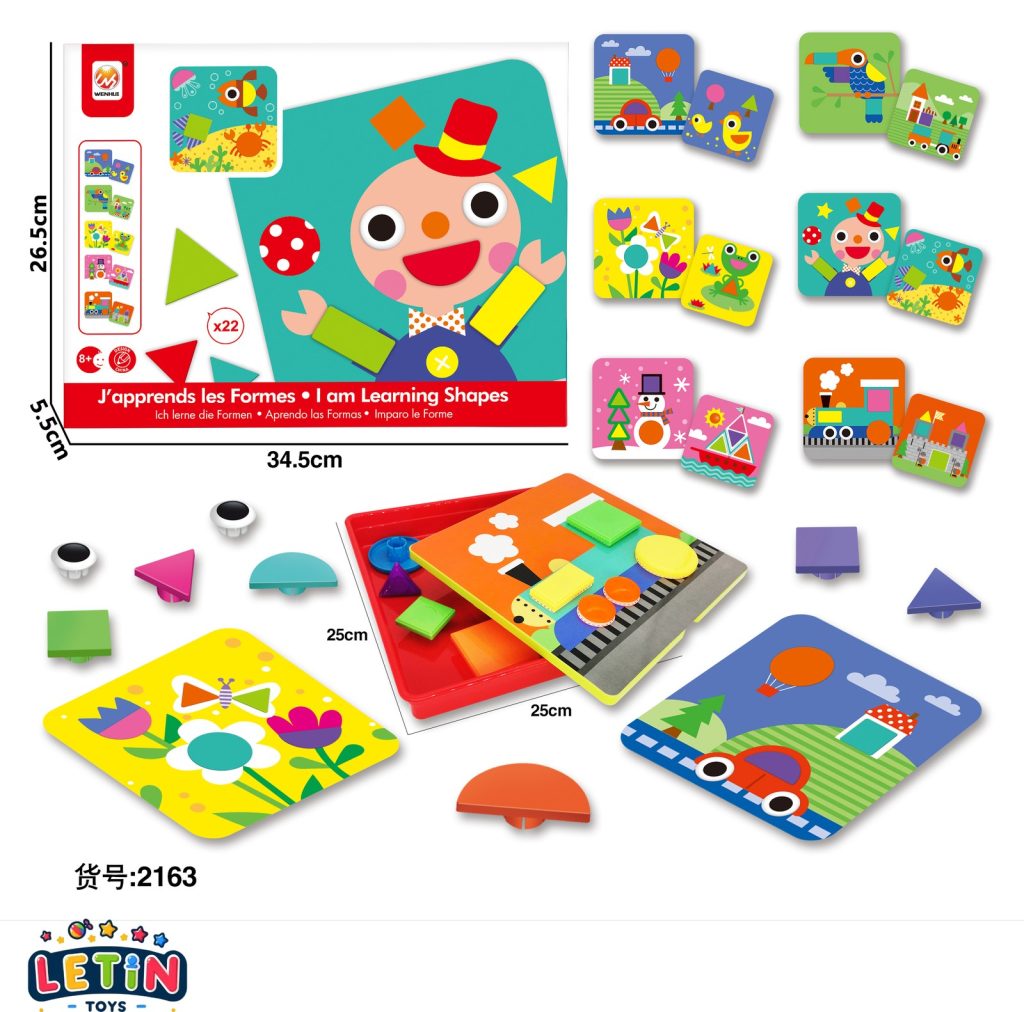 Geometric Shape Puzzle Board Game with 12 Cards