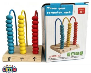 Wooden Three-Row Abacus Counting Rack