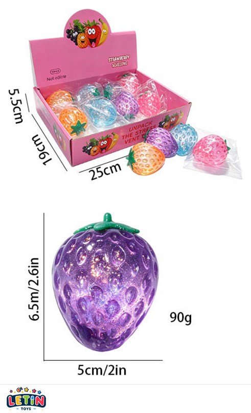 Gold Glitter Maltose Strawberry Squishy Toy 4 Colors