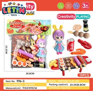 15-Piece BBQ Grill Pretend Play Set with Doll