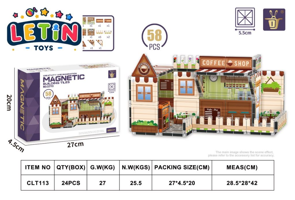 58-Piece Coffee Shop Magnetic Tiles Building Set