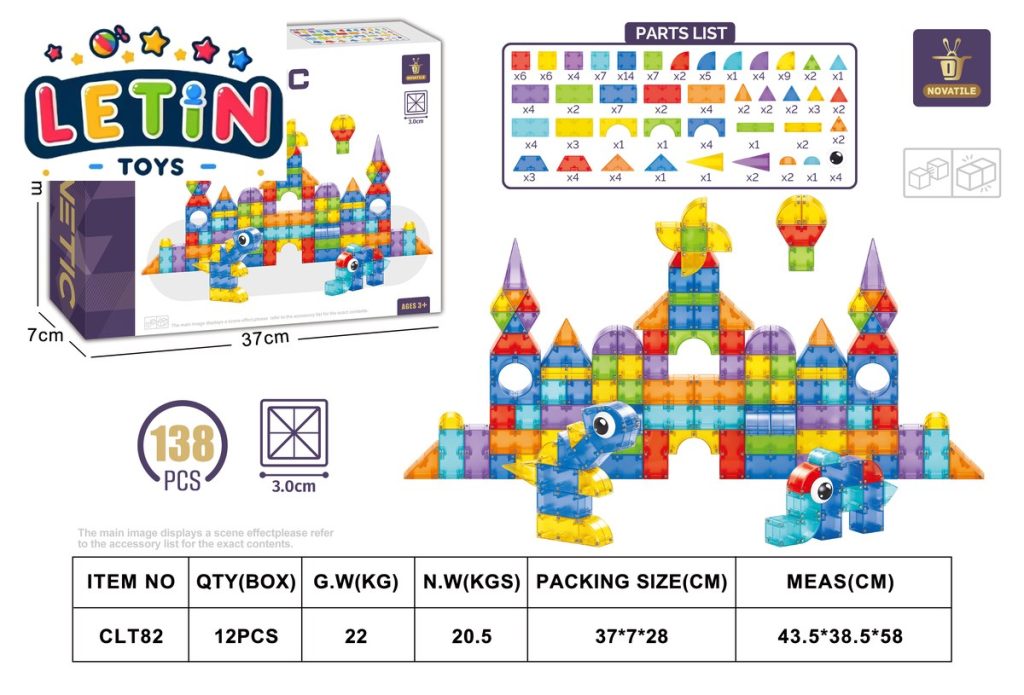 138-Piece Colorful Geometric Magnetic Tiles Building Set