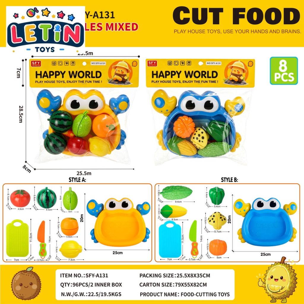 8-Piece Cutting Fruit and Vegetable Play Set with Animal Plate, 2 Assorted Styles