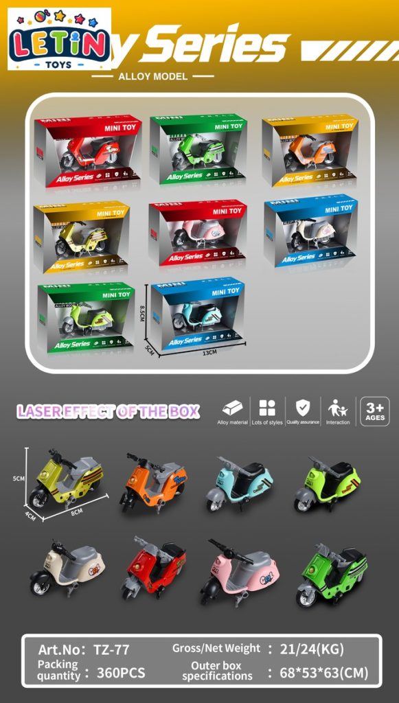 Die-Cast Alloy Glide Motorcycle Toy 8 Assorted Styles