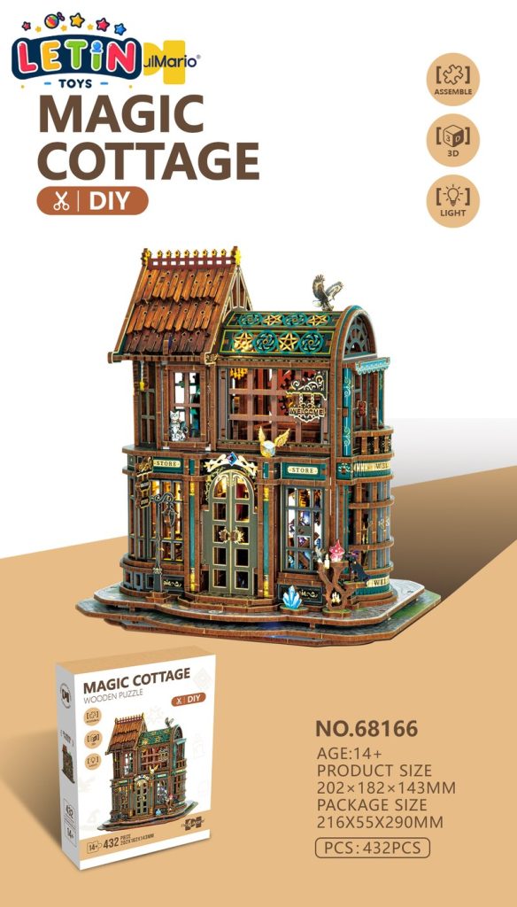 DIY Wooden Puzzle Magic Cottage Miniature House Kit with LED Light