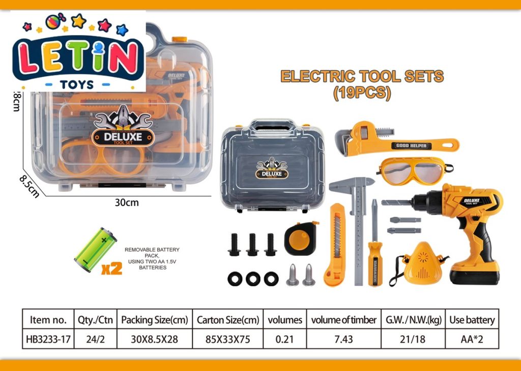19-Piece Electric Drill Tool Play Set with Carry Case