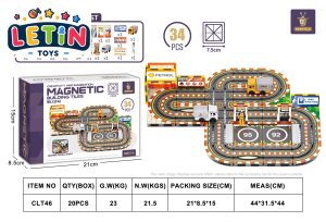 34-Piece Gas Station Scene Magnetic Tiles Set with Motorized Car