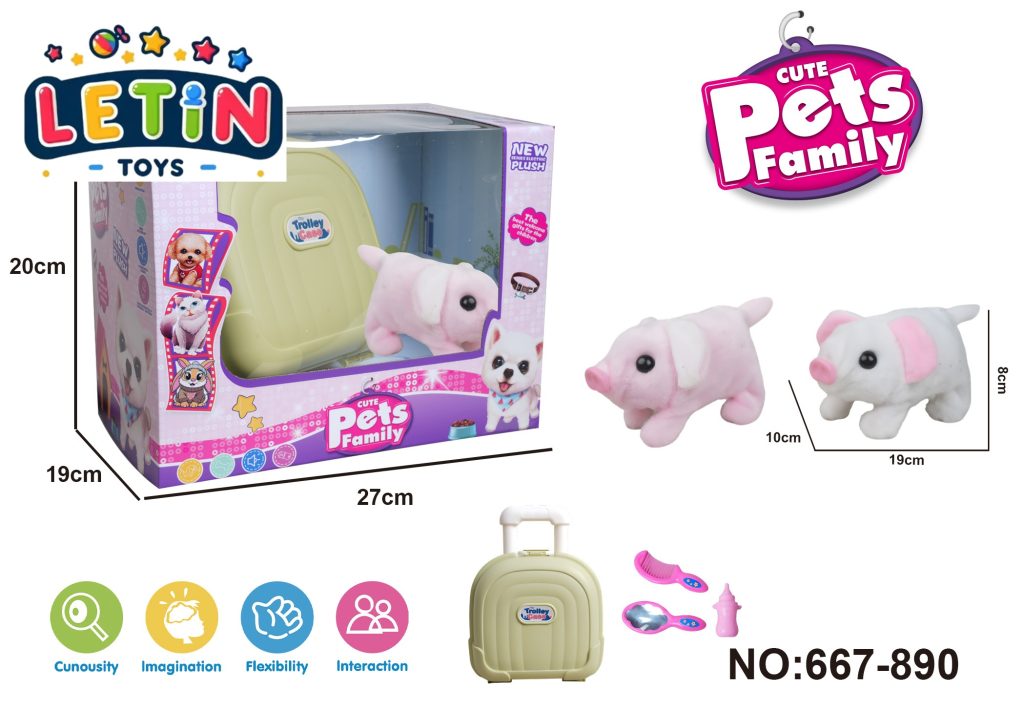 Electric Plush Pig Toy with Suitcase Storage Box and Sound