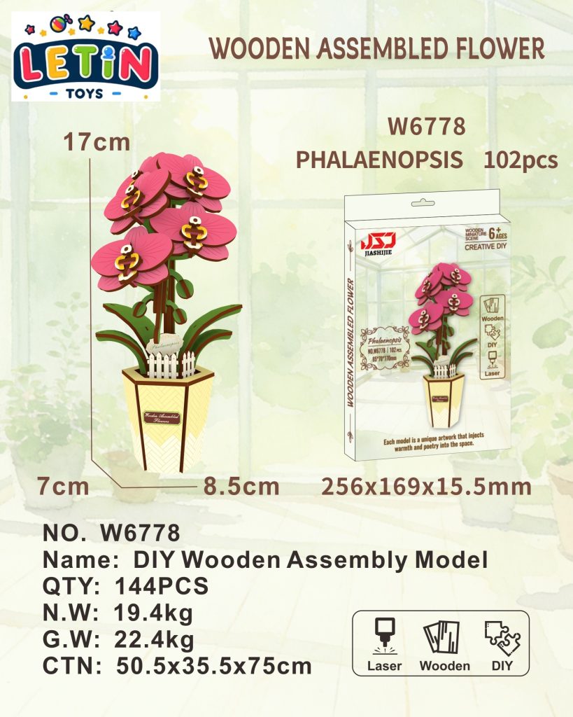 DIY Wooden Phalaenopsis Orchid Assembly Model Kit