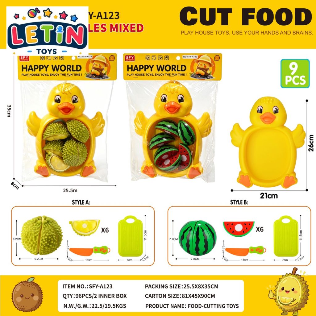 9-Piece Peelable Durian and Watermelon Cutting Play Set with Duck Plate