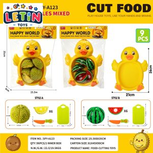 9-Piece Peelable Durian and Watermelon Cutting Play Set with Duck Plate