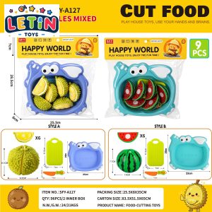 9-Piece Peelable Durian and Watermelon Cutting Play Set with Elephant Plate