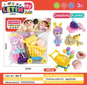 9-Piece Shopping Cart Cutting Fruit Play Set with Doll